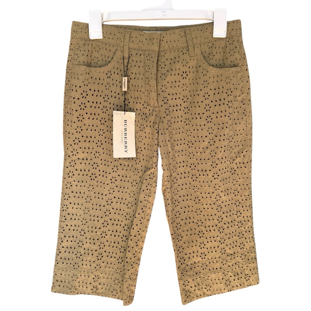 Burberry London Eyelet Brown Bermuda Short Capri 100% Cotton Size 4 new with tag